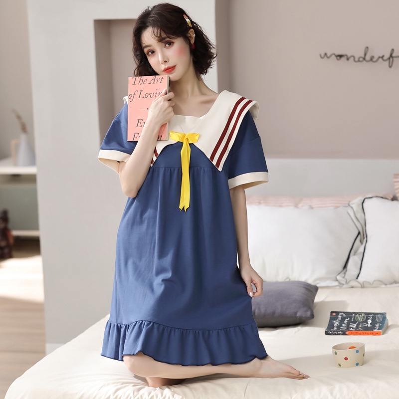 Lovera Baju Tidur Daster Katun Model Sailor Style Jepang Import Korea High Quality