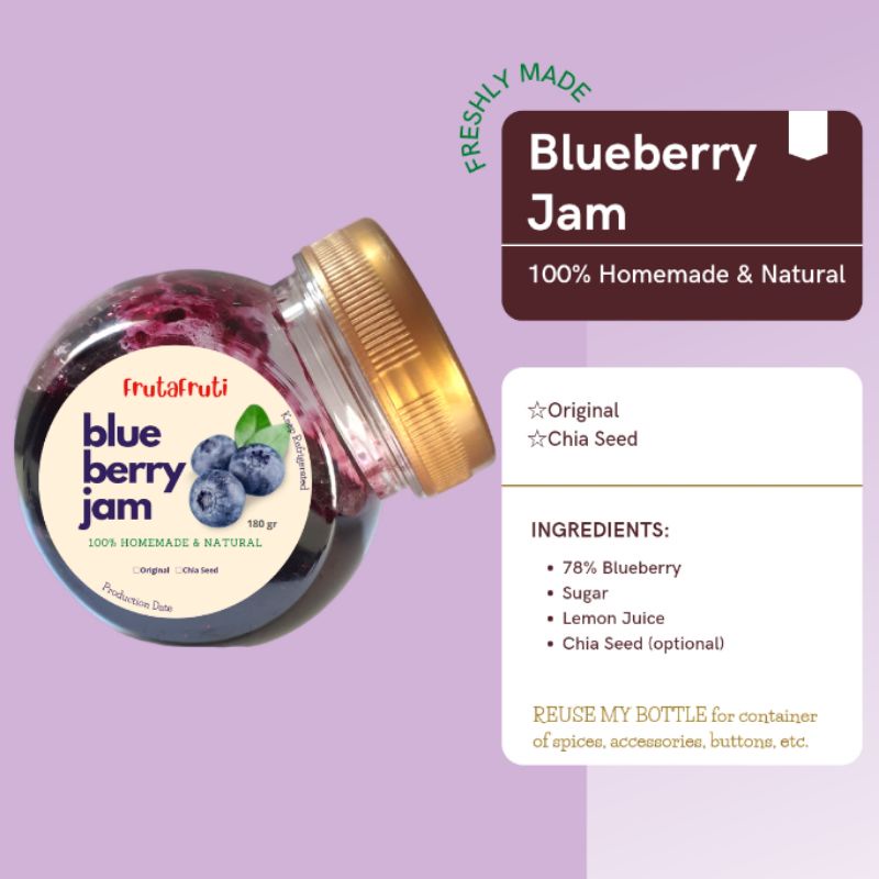 

NEW! FRUTAFRUTI BLUEBERRY JAM LOW SUGAR RENDAH GULA RENDAH KALORI Selai Blueberry Homemade Natural plus Chia Seed