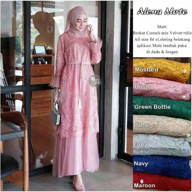 ALENA MOTE MAXI DRESS BROKAT VELVET PESTA HIJAU BOTOL MUSTARD GAUN BRUKAT MURAH KONDANGAN WISUDA