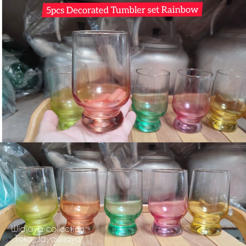 5pcs Gelas Set kedaung Rainbow/Decorated tumbler kedaung