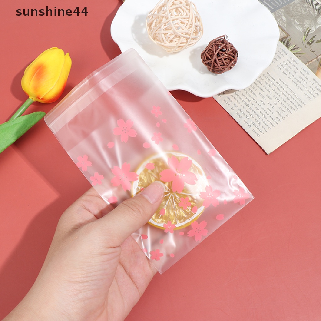 Sunshine 100Pcs / Set Kantong Plastik Motif Polkadot / Bunga Sakura Untuk Tempat Permen / Kue