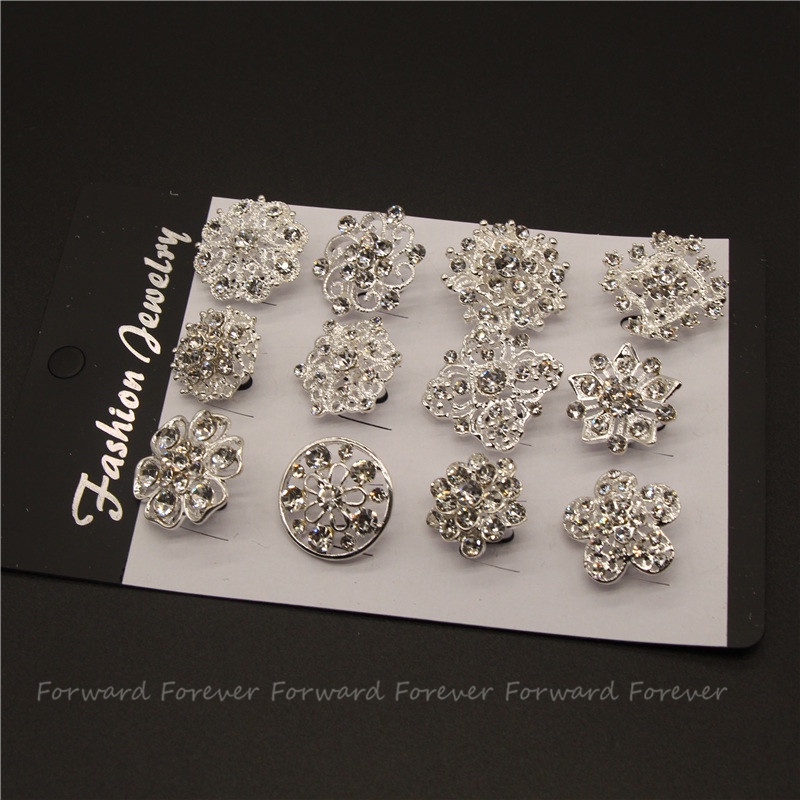 12 pcs gold &amp; silver flower short needle safety brooch M30089