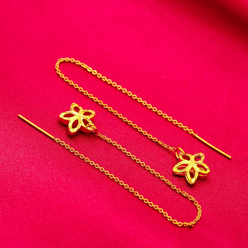 Anting Drop Gold plated Emas Asli Kadar 375Bentuk Bintang Gaya Korea Untuk Wanita