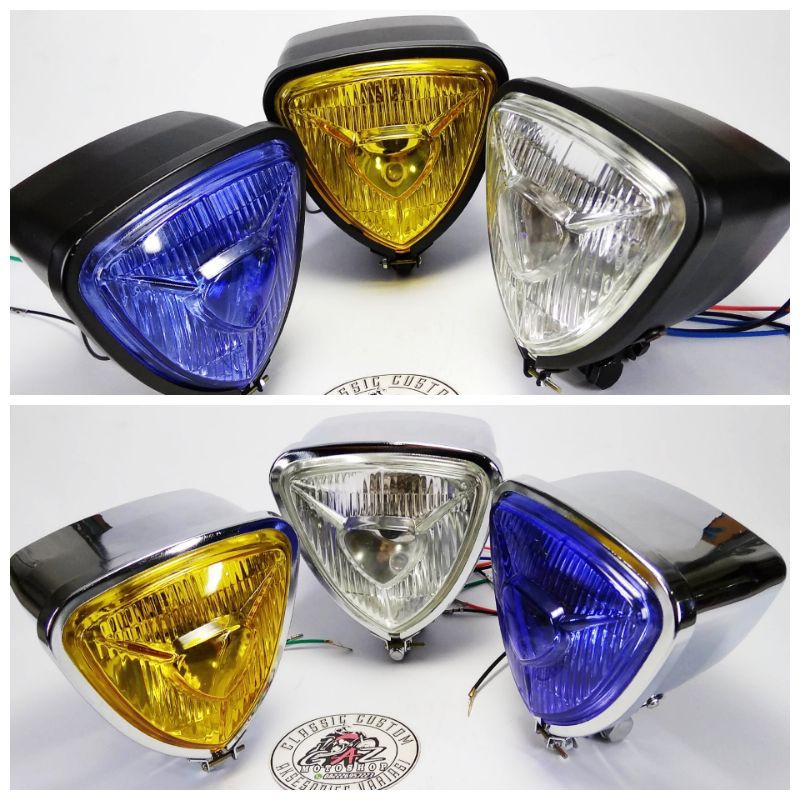 Headlamp Triangle Crhome Hitam Lampu Depan Segitiga Custom CB Japstyle StreetCub Chooper