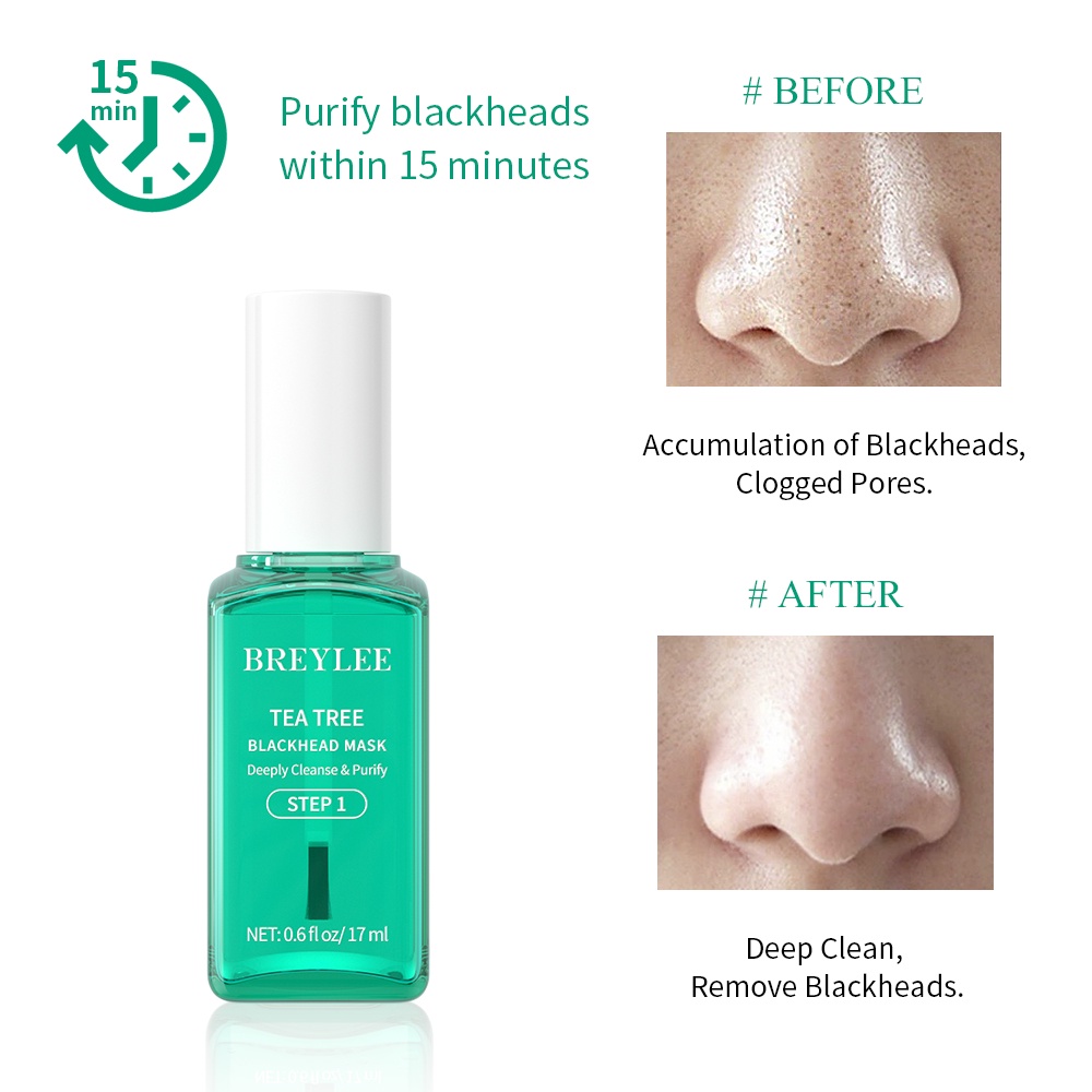 Pengangkat Komedo Ampuh Pembersih Komedo BREYLEE Tea Tree Blackhead Mask (STEP 1) Komedo , Masker hidung (17ml)