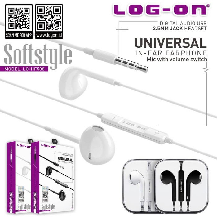 HANDSFREE EARPHONE LOG ON SOFTSTYLE LO-HF588 DIGITAL JACK AUDIO UNIVERSAL MIC