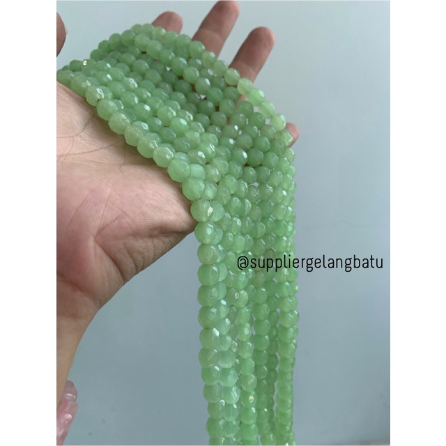 Bahan SOFT GREEN cat eye 8mm CUTTING mata kucing HIJAU TANPA JARONG bahan kalung gelang anting strap mask kerajinan tangan craft citayam fashion week etink vintage elegan bali manik crystal