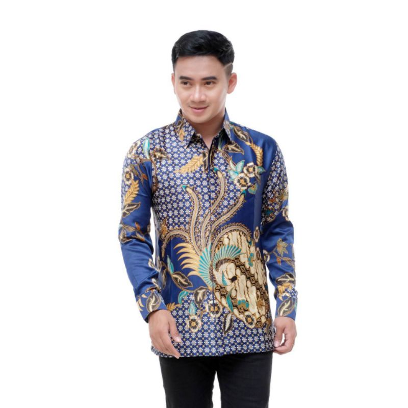 KEMEJA BATIK PRIA LENGAN PANJANG SUTRA SILKY PREMIUM FASHION PEKALONGAN SOLO YOGYAKARTA CLASIK M L XL XXL