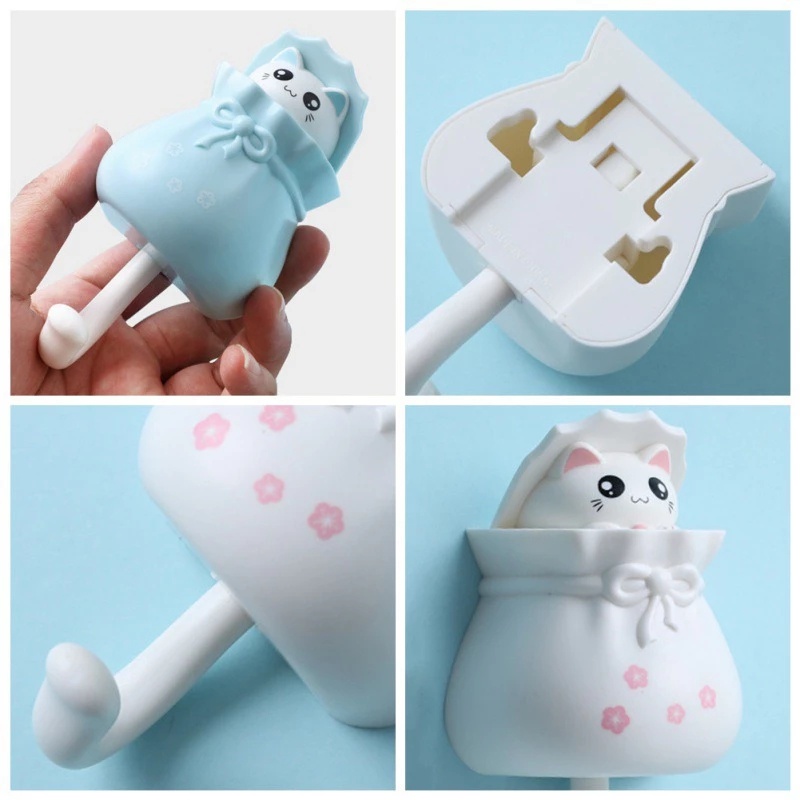 Household Cartoon Cat Decorative Hooks /Lucky Cat Strong Sticky Hook/Space Saving Simple Storage Holder/Bathroom Kitchen Coats Bag Hats Towels Key Rack / Home Office Multifunction Wall Racks