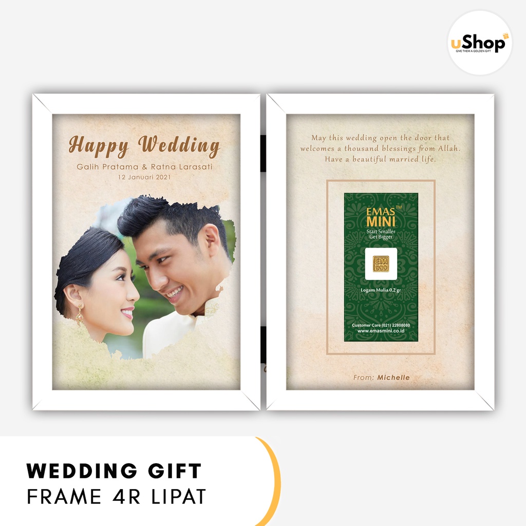 Custom Gift Wedding Photo Frame 4R Lipat / Kado Pernikahan / Hadiah Pernikahan / Hadiah Emas