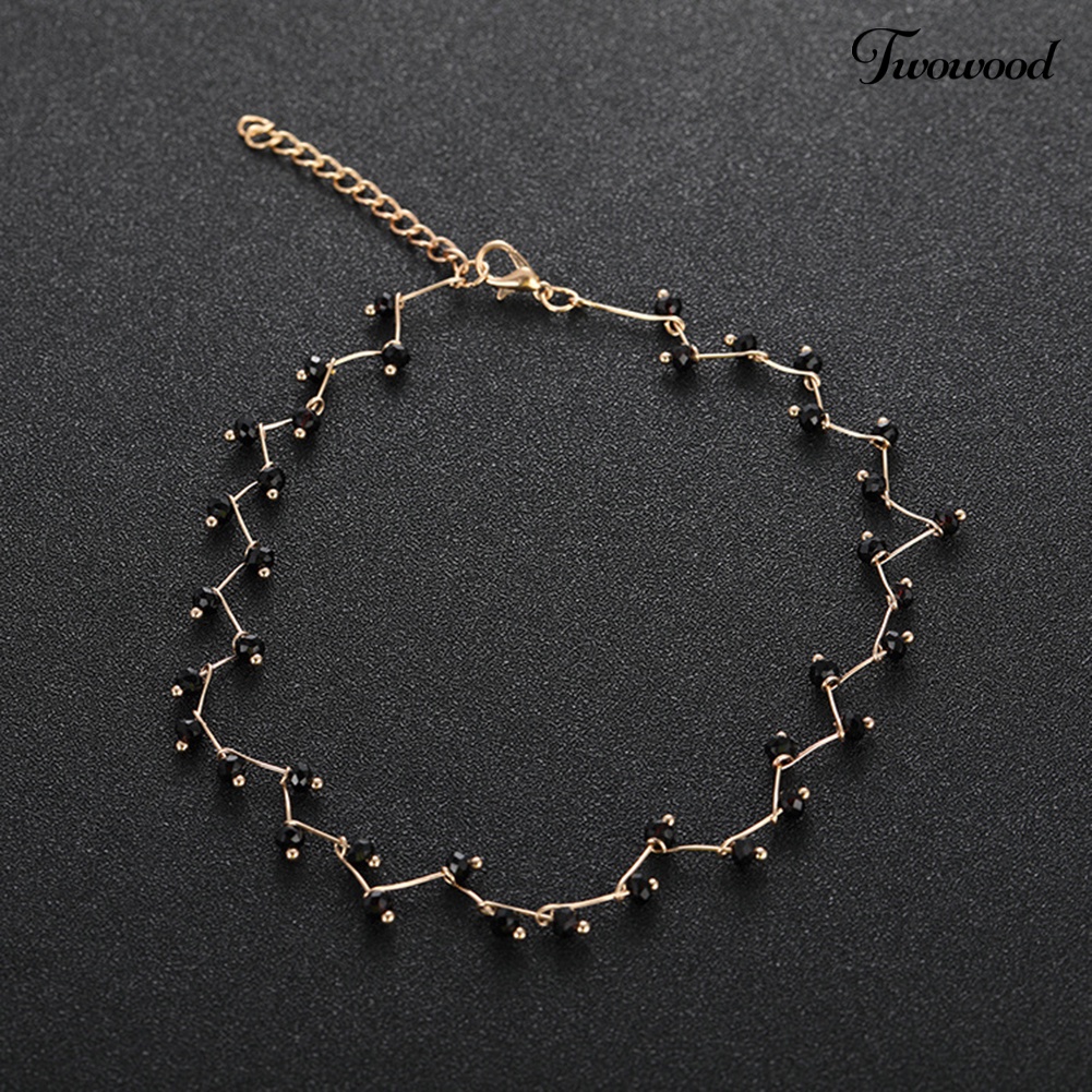 Kalung Choker Rantai Pendek Aksen Manik-Manik Gelombang Warna Hitam Untuk Wanita