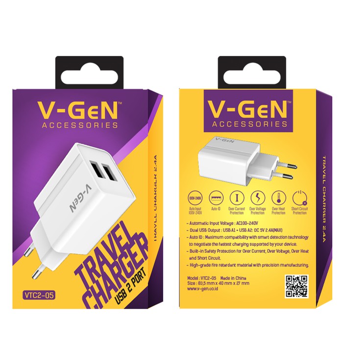 [COD] TRAVEL CHARGER VGEN VTC2-05 USB 2 PORT ORIGINAL