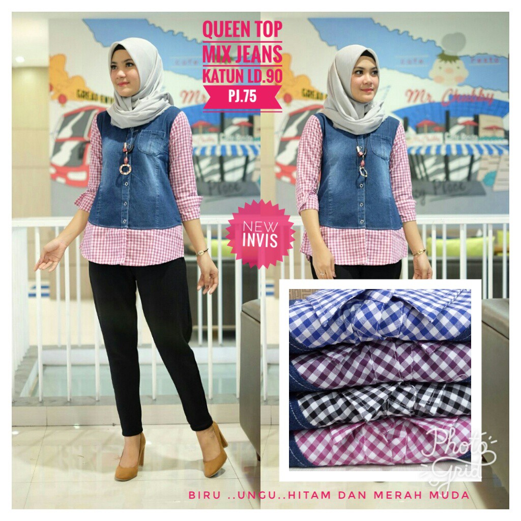 kemeja wanita queen top VERO katun jeans original