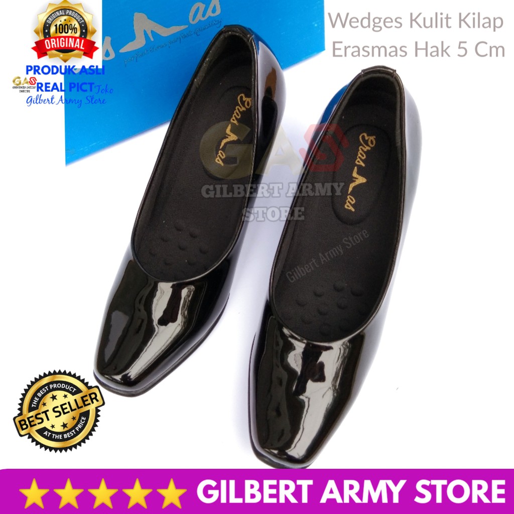 Sepatu Wedges ERASMAS Persit ASli Ori hak 5cm kulit Kilap-Dop 36-43 GILBERT ARMY STORE Murah Grosir