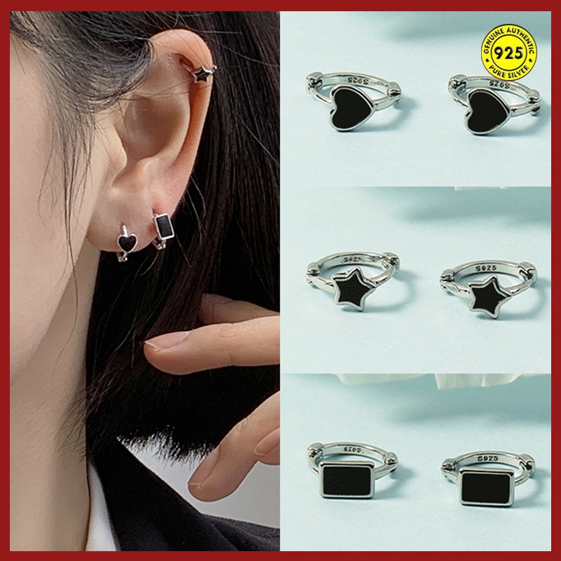 Anting Tusuk Motif Bintang / Hati Simple Bahan Sterling Silver 925 Untuk Wanita