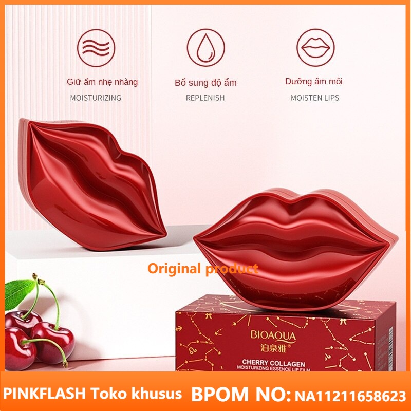 CS1- 【BPOM】BIOAQUA masker bibir Cherry collagen Moisturizing Essence Lip Mask 60g masker perawatan bibir memudarkan kerutan bibir