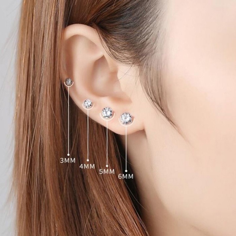 Anting Tindik Bahan Titanium Steel Aksen Zirkon Gaya Korea Untuk Pria Dan Wanita