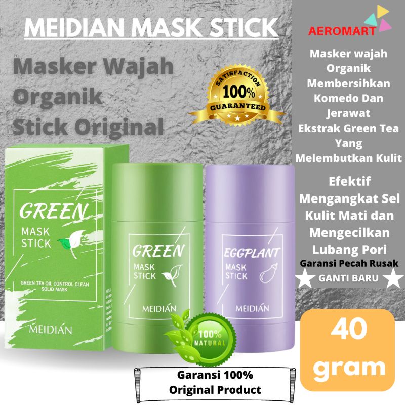 Masker Wajah Green Tea Clay Mask Peel Off Stick Stik MEIDIAN MEDIAN Organik Original Asli BPOM