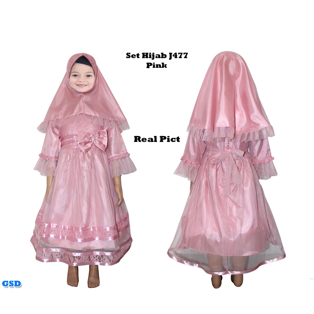 Set Hijab J477 /Gamis Syari Anak+Bergo/Setelan Hijab Asimetris Anak Murah/Maxi Dress Muslim