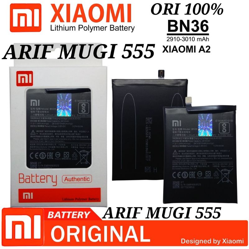 Batrai Battery Batre Xiaomi mia2 mi A2/Batre Baterai Battery Xiaomi Mi6x Mi 6X BN36 Original 100%