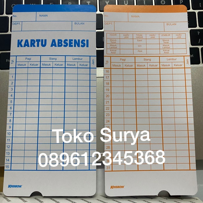 

kartu absensi krisbow set 100 pcs