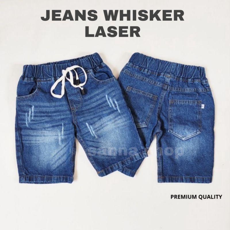 Celana Jeans Pendek Anak laki laki whisker laser , Denim Cowok terbaru 2021