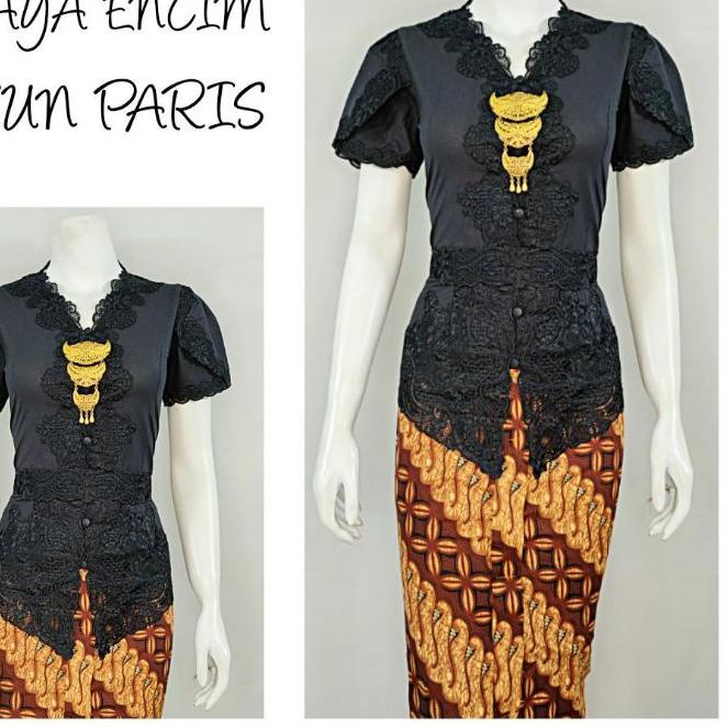 ۝ Indah KEBAYA ENCIM HITAM MODERN LENGAN PENDEK BORDIR SENADA KATUN PARIS KEBAYA WISUDA KEBAYA KATUN