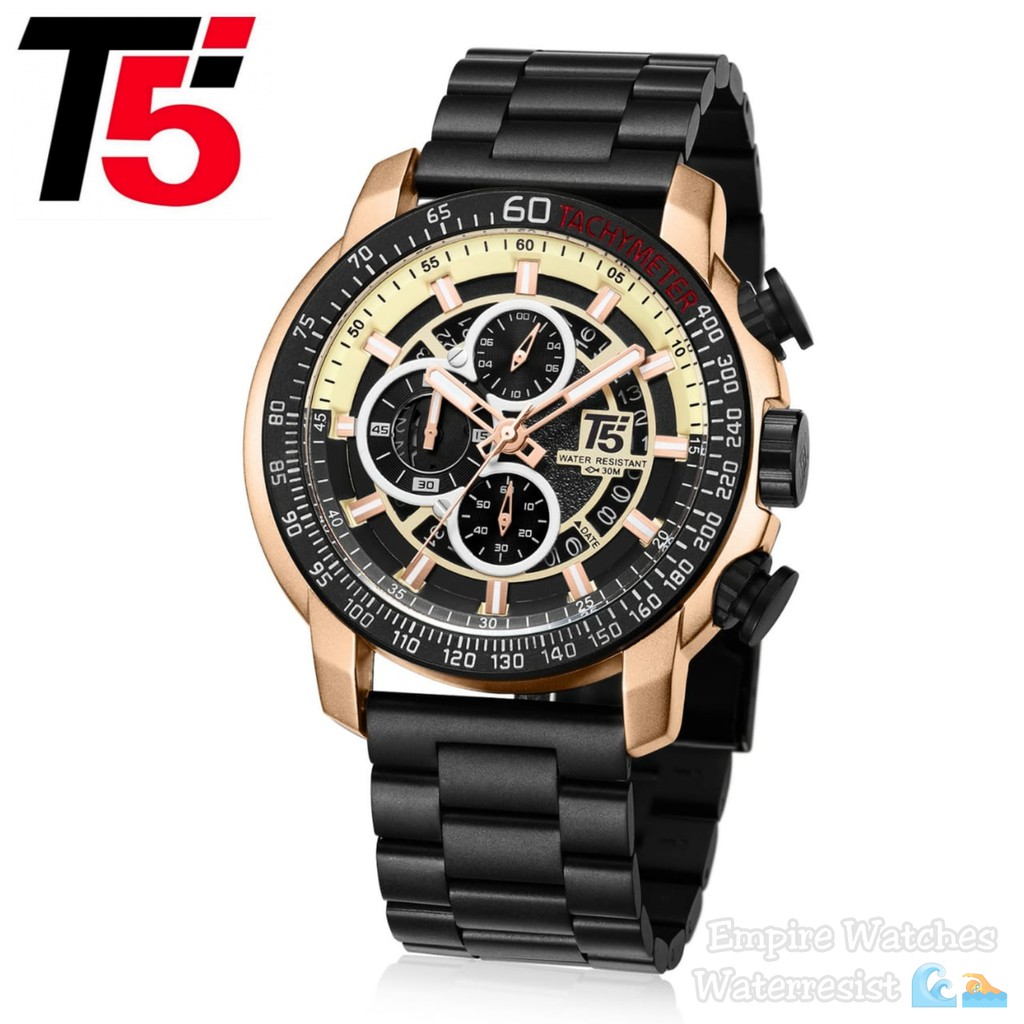 Jam Tangan T5 H3710 3710 H3710G Pria Cowok Analog Chrono dan Tanggal Aktif Rantai Stainless Original