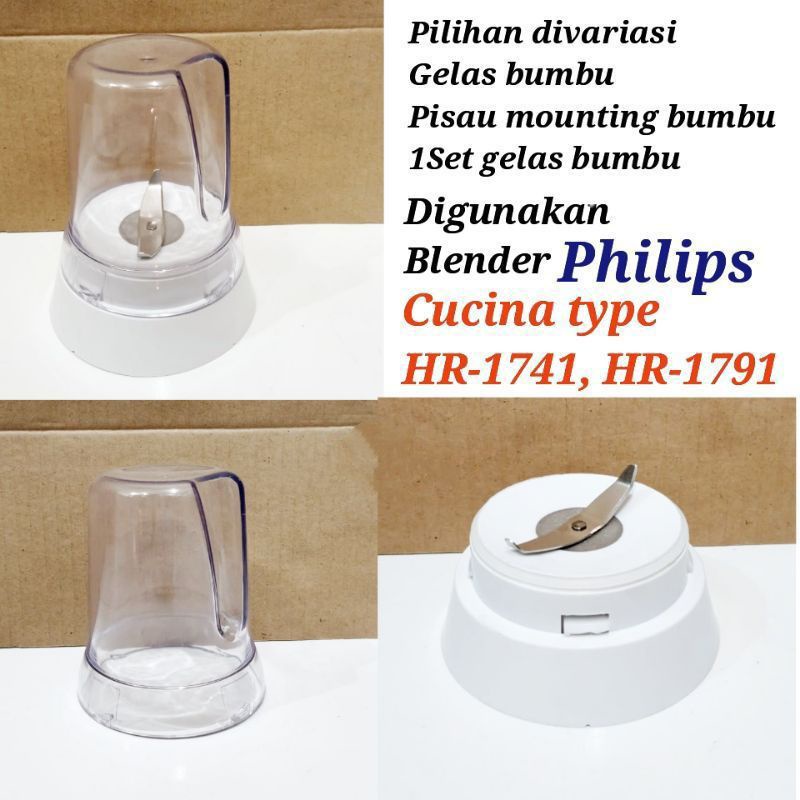 Gelas Bumbu + Pisau Bumbu Blender Philips Mill Cucina type HR-1741, HR-1791