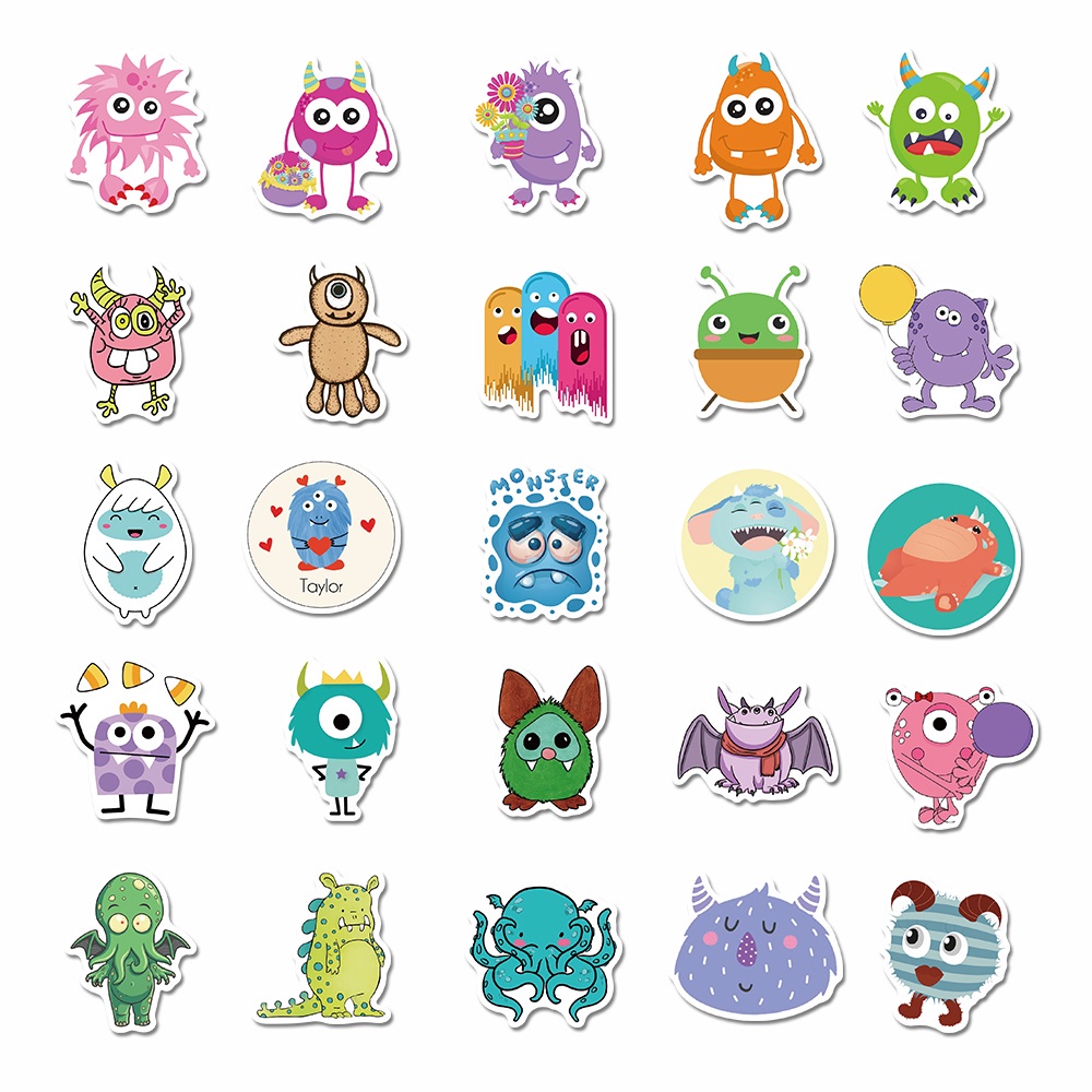 50pcs Stiker Kartun Monster Kecil Lucu Anti Air Untuk Dekorasi Komputer / Kulkas Anak