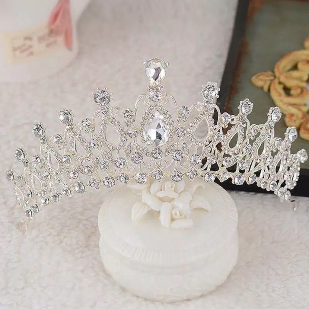 Sparkly White Crown - Hiasan Hijab / Aksesories Rambut / Kepala - Mahkota Elegan