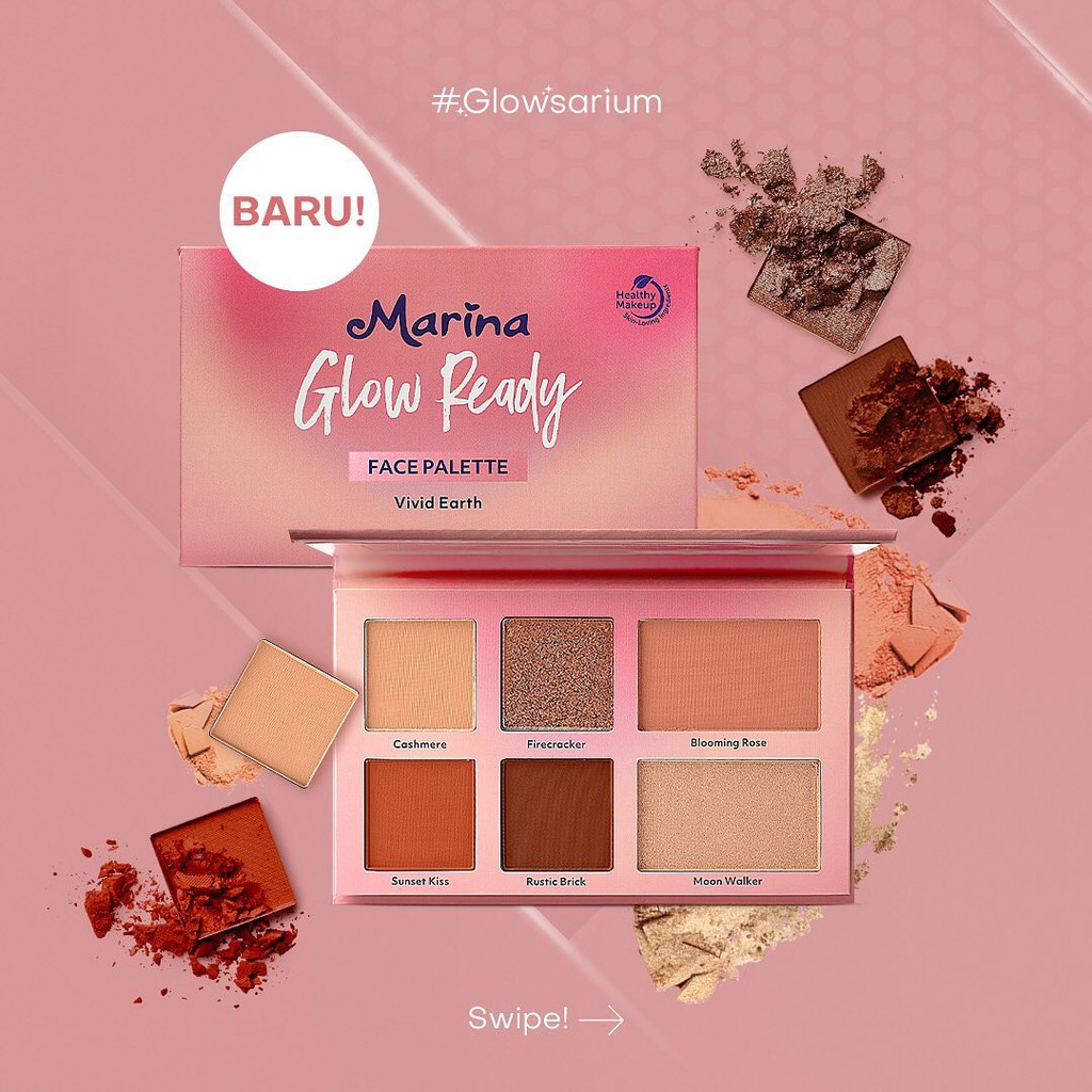 ⭐ BAGUS ⭐ MARINA GLOW READY FACE PALETTE VIVID EARTH 10,2gr | Palet Make Up Wajah Blush On Eyeshadow