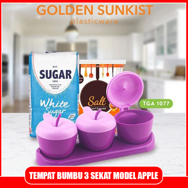 Jual Golden Sunkist Tempat Bumbu Bubuk Gula Garam Lada 3 Sekat Model Apel Shopee Indonesia 6848