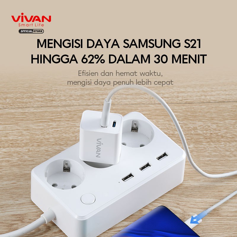 VIVAN Charger Power 25 3A PD/QC3.0 Dual Port with Super Durability White Garansi Resmi 1 year