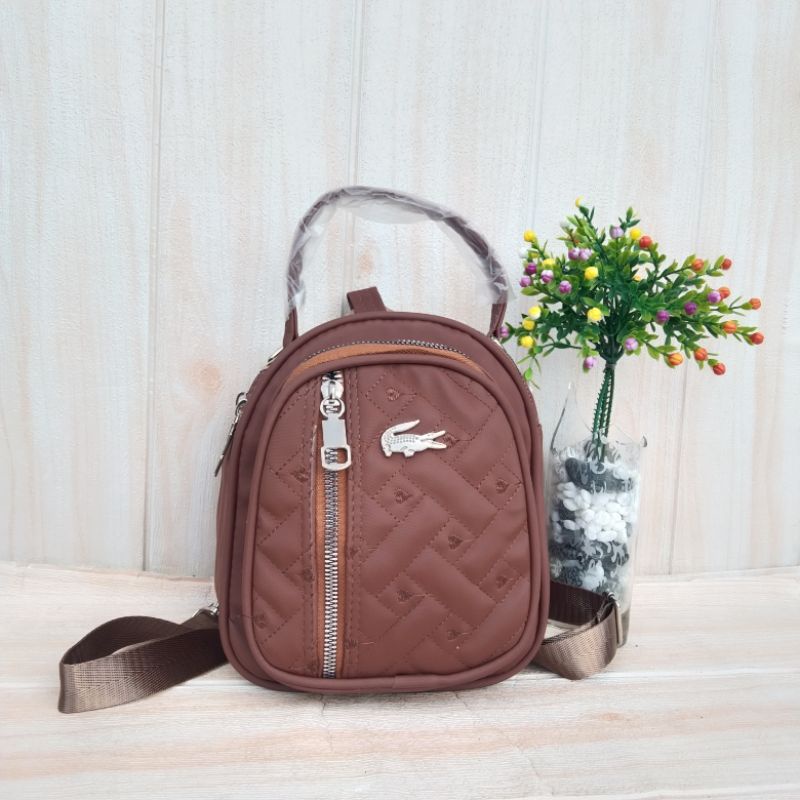 tas ransel 4 ruang bahan nilon bordir depan ukuran T21xL19 x9 cm.-Tan