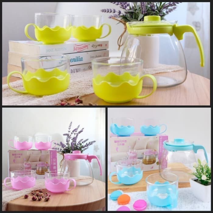 [TERBARU] SETT TEKO TEA POT SET 5 IN 1/TEKO DAN GELAS KACA SET / TEKO TEH SET 5 in 1 GRATIS BUBBLE