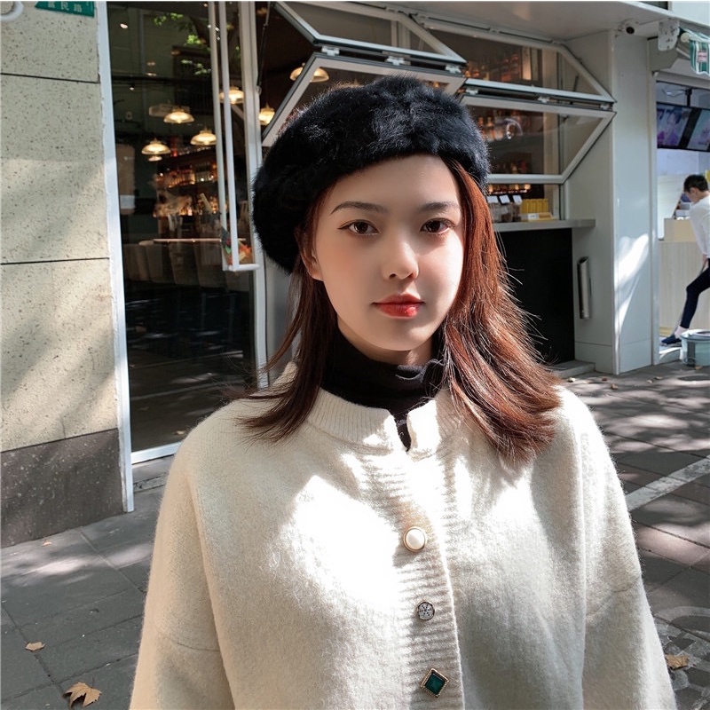 Fur Beret Hat Topi baret pelukis bulu winter wanita import patricia korean style