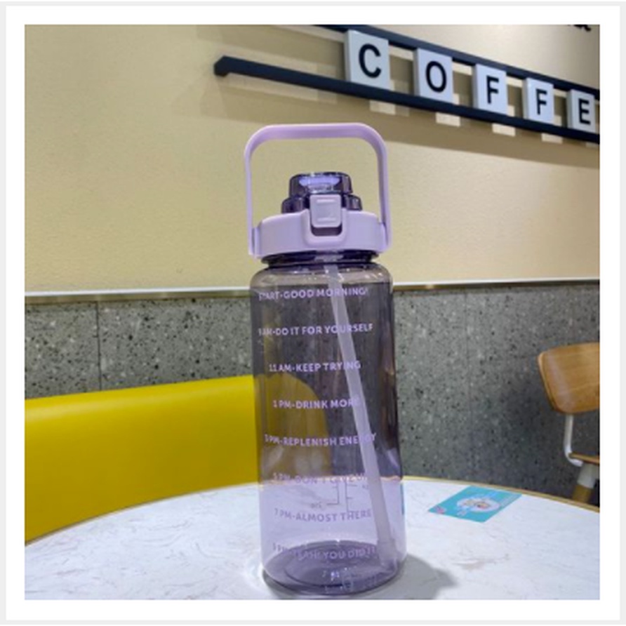【Spot barang】jumbo Botelo Botol Motivasi Minum 2 Liter Jumbo Tumblr Air Tanda Waktu-Purple【2L】