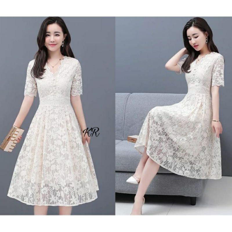 Midi Dress Brukat Premium Midi Dress Murah Kekinian L XL Dress Pesta Cantik Mewah Dress Wanita pende