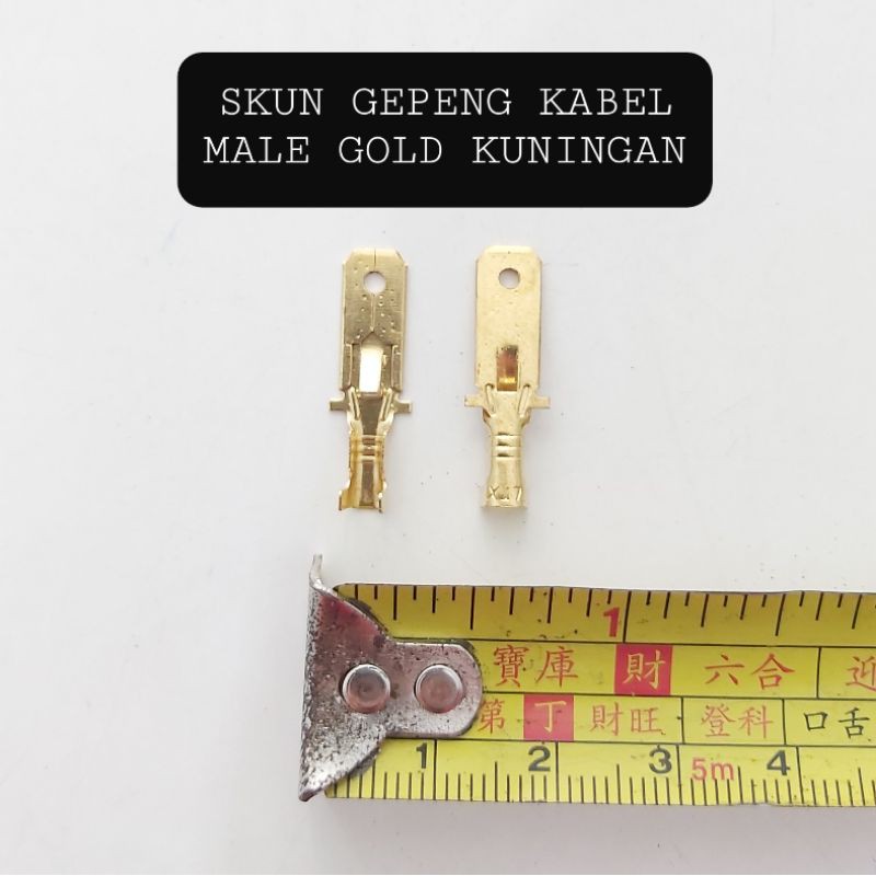 (10 BIJI) SKUN KABEL GEPENG MALE GOLD KUNINGAN JANTAN