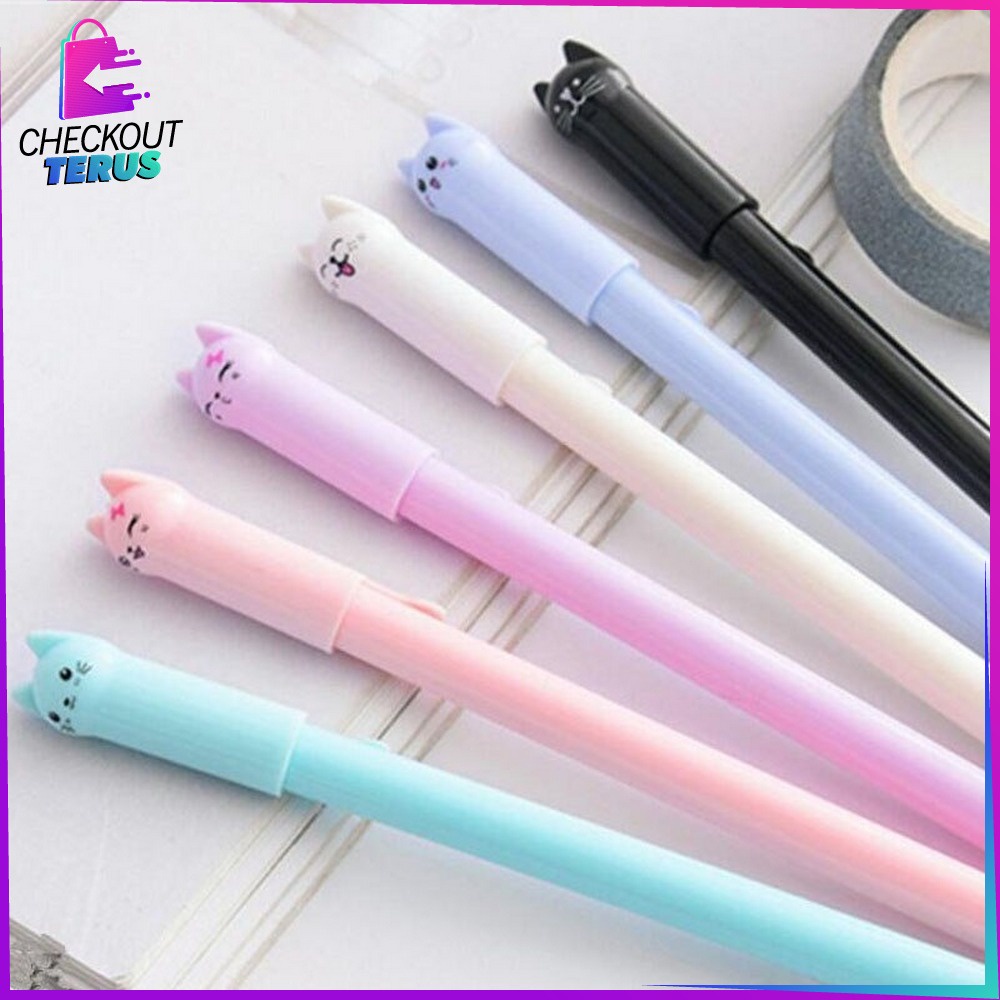 CT A14 Pulpen Gel Karakter Kartun Kucing Alat Tulis Stationary Bolpen Motif Kucing Pena Unik