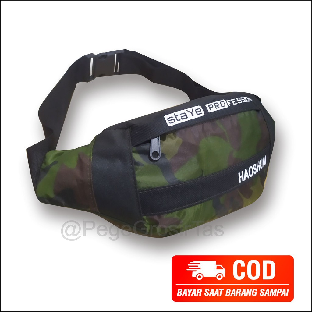 Tas Pinggang Waistbag Pria Motif Doreng Selempang Slingbag Bahu Kasual Army - PG - 8856