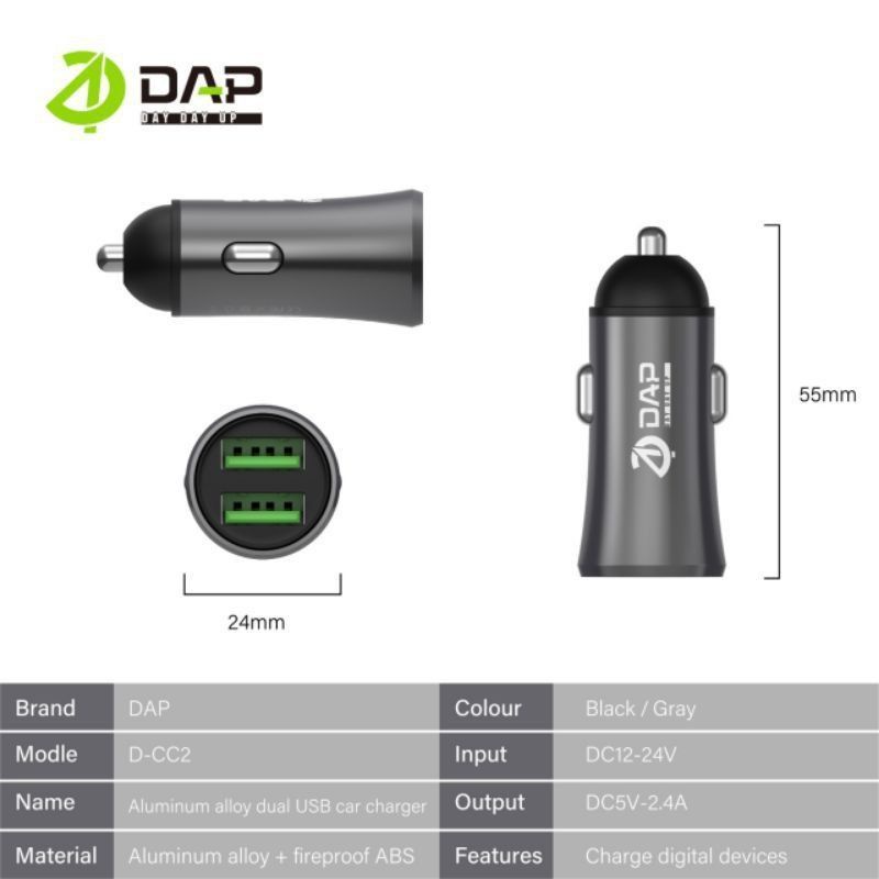 Saver Mobil Charger Mobil DAP D-CC2N 2 USB (2.4A) + Kabel Usb Micro