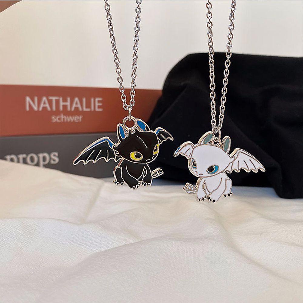 REBUY Rebuy Toothless Dragon Necklace Jewelry Friend Gift Hiasan Gantungan Malam Naga Ganda Jahat Pasangan Kalung Cara Melatih Naga Anda