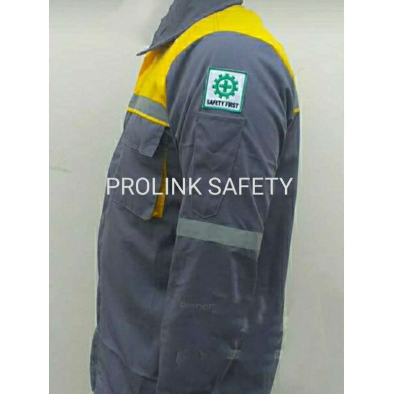 SERAGAM SAFETY FREE BORDIL K3 BENDERA WEARPACK KATELPAK ATASAN KUNING ABU RESLETING KAIN DRILL