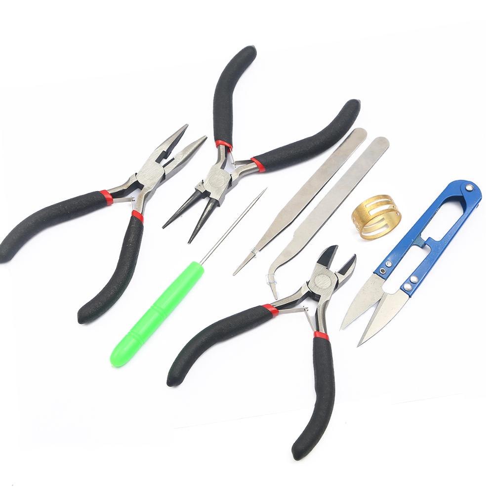 1 Set Jewelry Tools with Plies and Scissor Beading Kit for Jewelry Making DIY Tool(Pliers + Tweezers + Scissors + Ring + Awl)