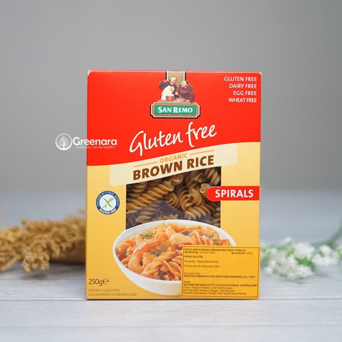 

pasta-aneka- san remo gluten free organic brown rice spiral 250gr -aneka-pasta.