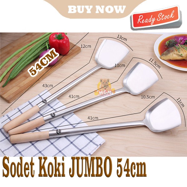 Sodet Stainless gagang Kayu 54cm kapsitas Sodet koki JUMBO panjang