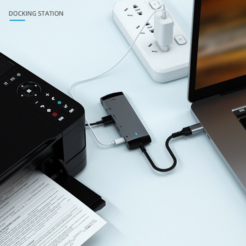5 in 1 Dock Station USB Tipe C / USB 3.0 / 2.0 / PD 60W / 3.5mm Hub Untuk Laptop