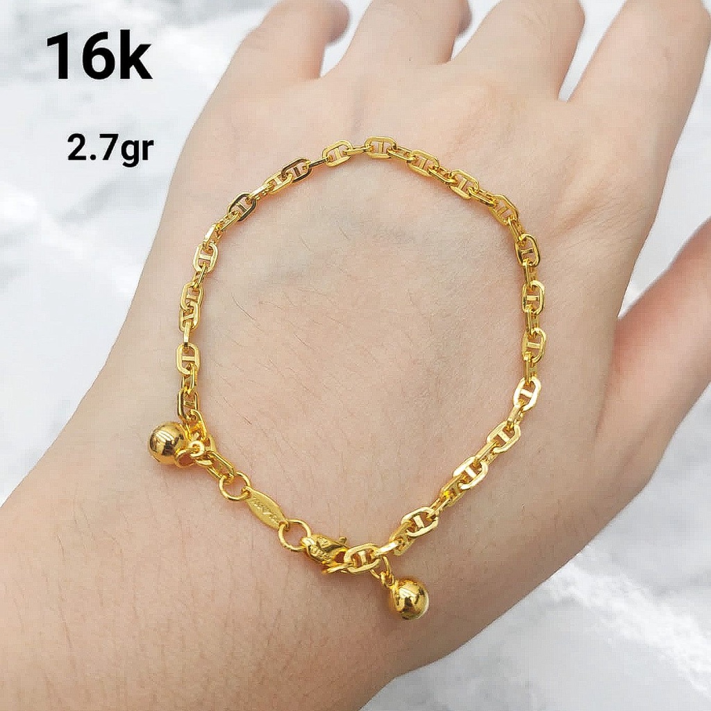 Gelang rantai tangan anak dan dewasa emas asli kadar 700 70% 16k 750 75% 17k model Diorr lonceng 2 gram filk square rosegold hermess